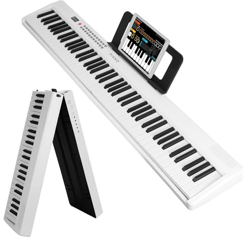 KOCASO Electronic Piano Keyboard 88 Keys Folding Piano Keyboard Foldable Full Size Semi-Weighted Digital Electronic Piano with LCD Screen Carry Case Microphone