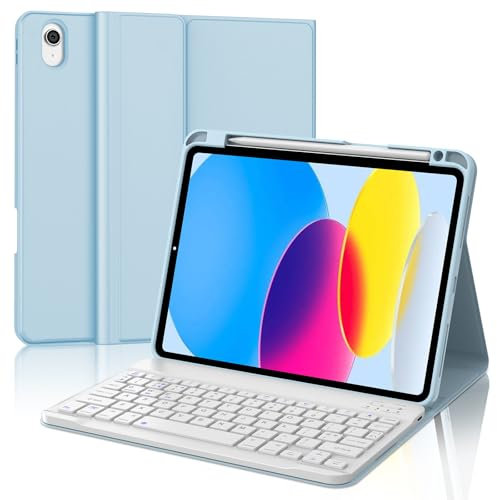 IVEOPPE Case Keyboard for iPad 10th Generation 2022/ A16 2025 11'', Keyboard Case for iPad 10.9 10th Gen, Cover with Pencil Holder for pad A16 2025 keypad- Detachable Bluetooth Keypad, Blue