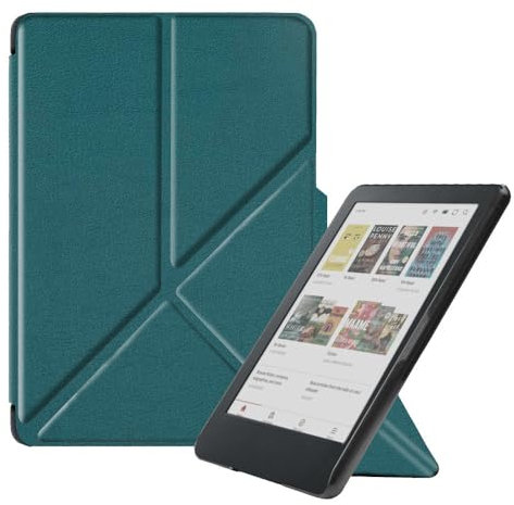 Étui de protection pour liseuse Kobo Clara Colour/Clara BW 6 2024, en cuir PU, avec fonction veille/réveil automatique, fin et léger avec support multi-angles (vert foncé)