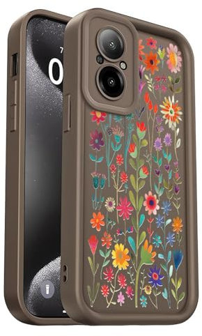 PanXCase Coque pour Realme C67 4G - Étui Silicone Souple Fine Légère Elegant Désign, Protection Caméra Antichoc Anti-Rayures Mince Housse (Brown,Flowers)