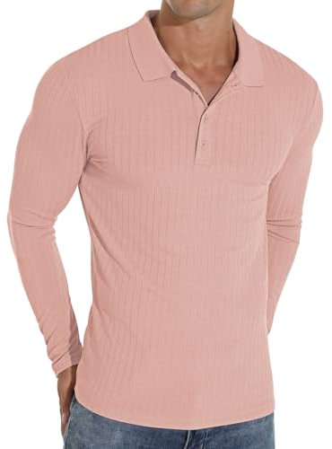 Sailwind Polo Shirts for Men Long Sleeve Tshirts Slim Fit Casual Shirts Classic Stretch Tops Golf Tee (Washed Red, M)