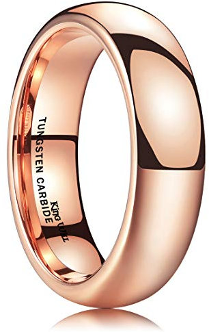 King Will 6mm Rose Gold Plated High Polished Comfort Fit Domed Tungsten Ring Wedding Band N 1/2 (7)