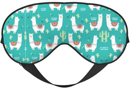 Schlafmaske mit niedlichem weißem Lama- und Kaktus-Druck, Nachtlicht-blockierende Augenbinde, Seiden-Schlaf-Augenschatten für Männer und Frauen