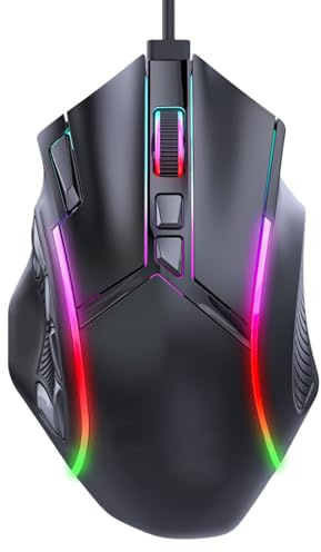 Bewinner Kabelgebundene Gaming-Maus, 12800 DPI, Ergonomische Maus, Programmierbare Computermaus, Kabelgebunden, 12 Tasten, Makro-Definition, Computer-Gaming-Maus