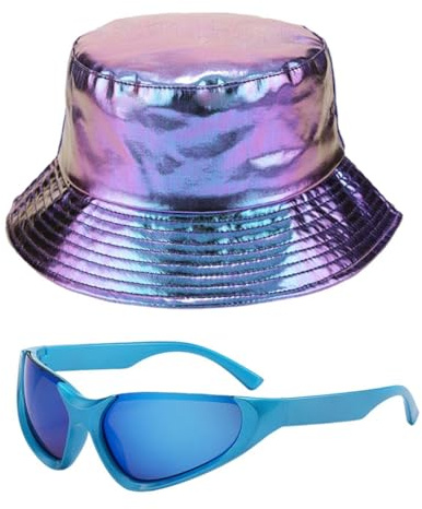 YSJCHEBS 1 Punk-Hut Und 1 Punk-Sonnenbrille, Pu-Lederhut, Trendiger Retro-Hut, Modischer Fischerhut, Wasserdichter Fischerhut, Bekleidungszubehör