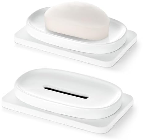Shinowa Soap Dish (Dual Layer), 4.72 * 2.95'' Ceramic Soap Container and 5.12 * 3.27'' Diatomaceous Earth Tray, Quickly Drain Water and Dry, Dish Soap Holder for Kitchen, Bathroom, Shower