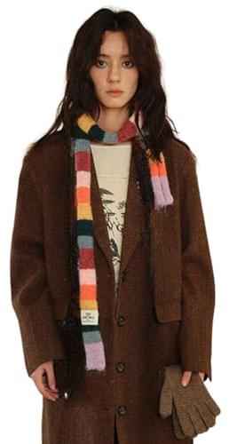 PEAINJ Striped Scarf for Women Long Skinny Colorful Scarf Womens Cute Knit Scarves Winter Fashion Neck Scarves Y2k Accessories-2