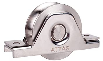 ATTAS Schiebetor Rolle 80x25 | Tragkraft 420 kg| doppelt gelagert | V4A Edelstahl | Innenstützplatten Befestigung Bodenschiene, Laufrollen Schiebetor Schiene, Schwerlastrollen, Torrolle