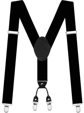 AUYAO Herren Hosenträger Hosenträger Herren Extra Stark Breit 3,5 Cm mit Sehr Starken 4 Metall Clips Men Braces Einstellbar Elastisch Einheitsgröße Hosenträger für Männer und Damen Y Form (Schwarz)
