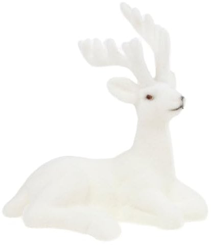 Martom Rentier BEFLOCKT DEKORATIVE Weisse VELOURSFIGUR WEIHNACHTSDEKORATION LIEGEND Deko-Figuren Weihnachts-Aufsteller Hirsche Wohnungs-Dekoration Weihnachten - Weihnachtsschmuck Advent Winter