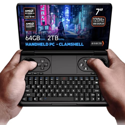 GPD Win Mini 2025 Handheld Gaming PC, AMD Ryzen AI 9 370, 12C/24T bis zu 5.1GHz, Radeon 890M GPU, 64GB LPDDR5X RAM, 2TB NVMe SSD, 7“ 1080p 120Hz Touchscreen, Wi-Fi 6E Bluetooth 5.3