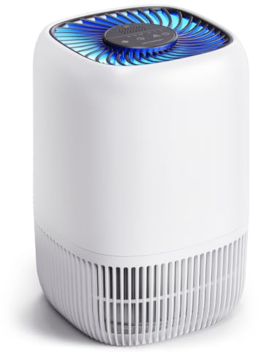 Air Purifiers for Home with High Efficiency Filter Up to 1076 Ft² for Pet Hair, Odors, Pollen, Smoke, Compact Air Cleaner with 3 Speeds, Timer, Aroma Quiet 360°Intake Filter, White