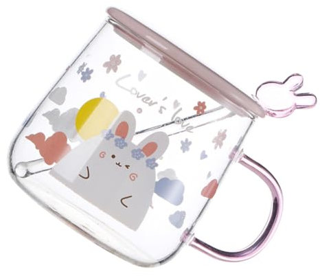 OUNONA Tazza in Vetro Borosilicato Alta Con e Cucchiaio Per Tè Latte e Uso Da Ufficio Design Cartoni Animati Di Coniglietto Paffuto Resistente e