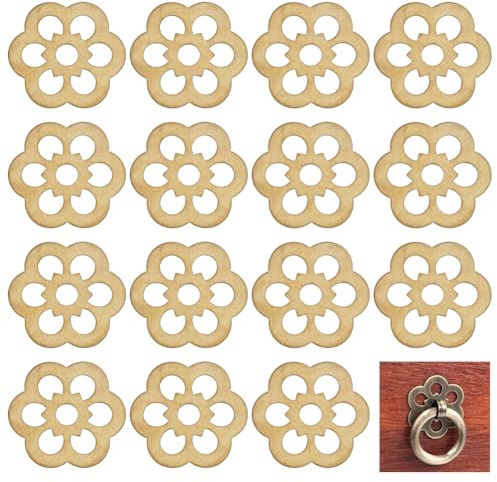 PH PandaHall 16 Stück Klee Messing Backplate Unterlegscheiben 32mm Blume dekorative Unterlegscheiben Messing Dichtung Hardware Zubehör für Tür Möbel Schrank Schublade Dekoration, Golden
