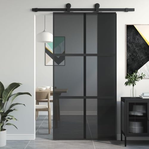 Gecheer Porta Scorrevole Nera 102,5x205 cm Vetro Temperato e Alluminio,Porta da Interni,Porte Interne,Porta Interna in Vetro,Porta per Bagno Cucina Studio,P155215