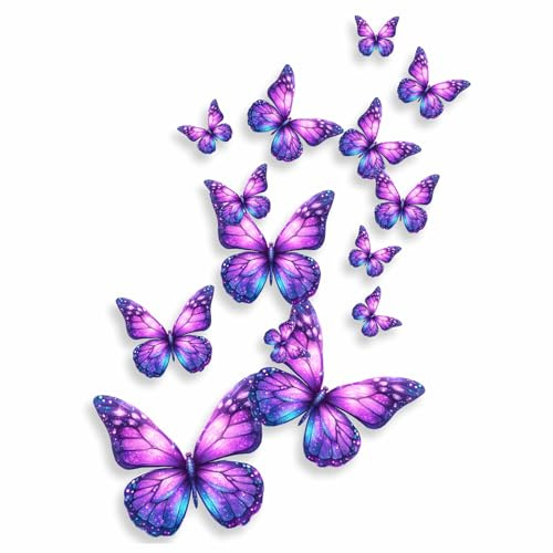 x14 Violet Butterfly Vinyl Decal Stickers, Cover up Marks, Weatherproof & Vibrant, Multi-Purpose Ideal for Phone, Cups, Tile, Toilet, Car, Laptop, Wall & More. Non Transparent Decal (Violet Blue)