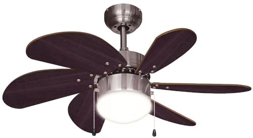 etc-shop Deckenventilator Zugschalter Ventilator Vor und Rücklauf Deckenleuchte Lüfter, Holz braun, Titan, LED 7W 600Lm warmweiß, DxH 75x36 cm