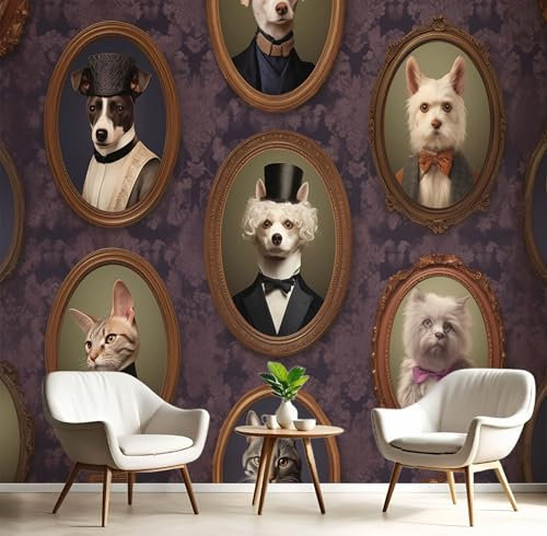 JEDTAKCT Wallpaper - Wall Mural 150X105Cm / 59X 41 - Animal Portraits Print Silk Wall Mural Decoration Poster Picture Design - Vintage Victorian - Dark Purple Photo Wallpapers for Living Room