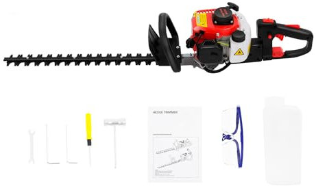 22.5 Cc 2-Stroke Hedge Trimmer Petrol Bushes Cutter Tool Lightweight W/Double-Sided Blade Powered Air-Cooled Steel Brush Hedgetrimmer Motor Engine Yard Multi Angle Long Reach With Twin Trimmers