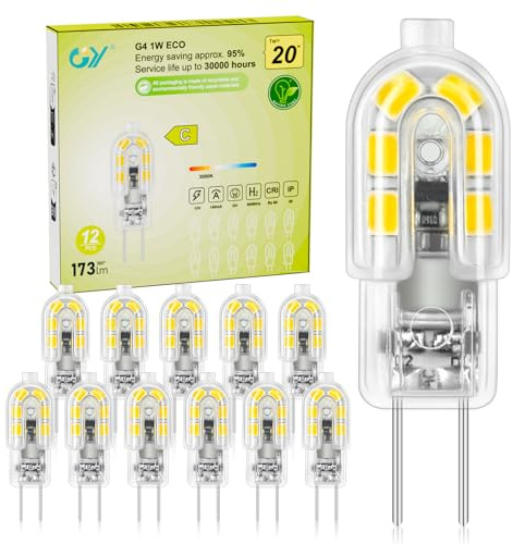 GY G4 LED Lampe 1W Ersatz für 20W 12V, 173 Lumen 3000K G4 LED Warmweiß Mini Leuchtmittel LED Energiesparlampe Nicht Dimmbar, Geeignet für Küche Wohnzimmer Innenbeleuchtung Kompakte, 12 Stück
