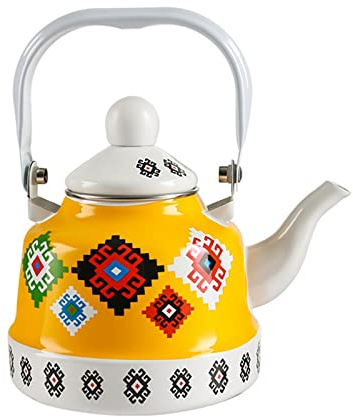 ZRQSMCX Coffee Pot 1.7L Enamel Kettle Decal Teapot High Temperature Resistant Cold Pot Enamel Household Porcelain Pot Coffee Pot (Black Yellow)