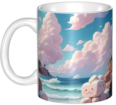 WHJDPP Marshmallow clouds by the sea Picture Mug en céramique pour cappuccino, latte, céréales, yaourt, lait, boissons chaudes ou froides Four à micro-ondes
