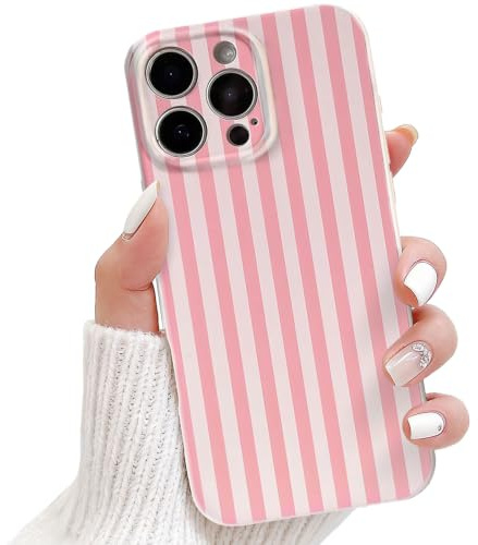 NITITOP for iPhone 16 Pro Case Cute Striped Design, Pink | for Women Girls, Aesthetic Vertical Stripe Line Pattern, Soft TPU Shockproof Cover, Full Camera Protection