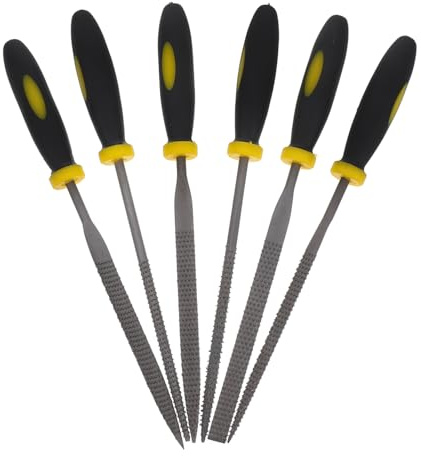 Lime à Bois Mini 6 Pièces 140x3mm, Prise Confortable | Acier et Plastique Noir, Retrait Rapide de Matière, Denture Grossière, Format Compact Travail