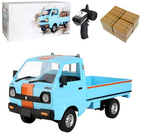 BuildCubes WPL D14 RC Truck, 1/10 WPL D14 Mini Car Drift RC Car 4WD Pickup Truck Drifting RC Van Truck Model with 8 Micro Carton Boxes, Toy Birthday Gift for Adults -RTR
