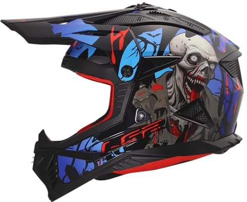 LS2, Motocross Helm FAST II ZOMBIE II Black Red Blue, XXL