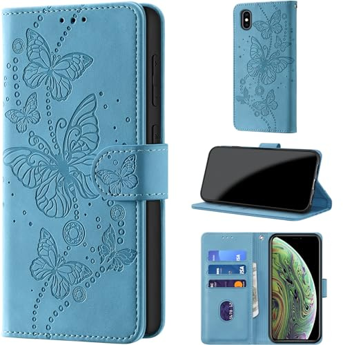 CaseGla Handyhülle für iPhone X/XS Hülle, Hellblau | Klappbar Premium PU Lederhülle, RFID Schutz, Stoßfeste, Kartenfach, Standfunktion, Magnetverschluss, Leder Prägung, Flip Case