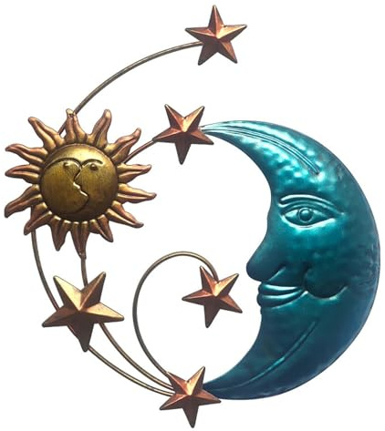 Skandinavische Metall Wandskulptur Wanddekoration Outdoor Garten Wanddeko Kreativität Sonne Mond Sterne Form Design Wandkunst für Wohnzimmer Schlafzimmer Esszimmer Korridor Flur Haus Wandornament