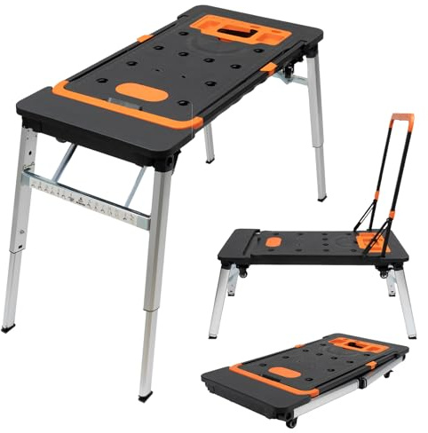 Multifunktions Werkbank 7in1 – Faltbare & Mobile Werkbank mit Rädern, hohe Traglast bis 250kg, höhenverstellbar für Werkstatt, Transport und Sägearbeiten