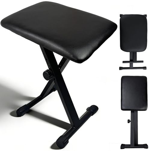 Petjirohot Keyboard Bench X-Style Height Adjustable 16-20in Padded Cushion Piano Stool Bench Keyboard Chair for Keyboards Piano. (Thin Version)
