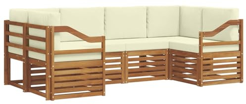vidaXL Sofagarnituren 6 pcs Natur und Creme Massivholz Akazie, Garten und Terrasse, modernes Outdoor-Sofa, gemütliche Lounge, langlebige Sitzgruppe