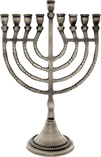 Menora für Hanukkah mit 9 Armen im Harfendesign, 20,5 Zentimeter zinnfarben