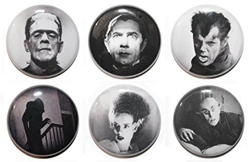 SIX Mini Classic Horror Film Fridge Magnets (25mm) Made in UK by Button Zombie