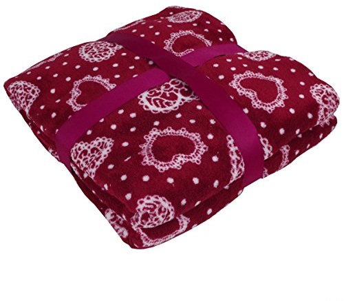 Viva Living Mikrofaserdecke 150x200cm Herzchenmotiv Kuscheldecke Wohndecke Microfaser Decke, Farbe:bordeaux