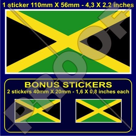 Jamaica bandera de Jamaica Caribbean 4,3 (110 mm) vinilo Bumper, adhesivo x1 + 2 Bonus