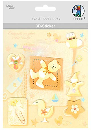 Ursus 56420057 - 3D Sticker Baby, bestehend aus mehreren Ebenen, aus verschiedenen hochwertigen Materialien, selbstklebend, ideal zum Verzieren von Grußkarten und Geschenken, Motiv 57