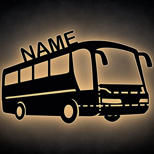 Bus LED Deko Schlummerlicht Nachtlicht Auto Wandlicht Wandlampe personalisiert mit Wunsch Name Lasergravur Abendlicht Kinderzimmer Geschenk zum Geburtstag Taufen