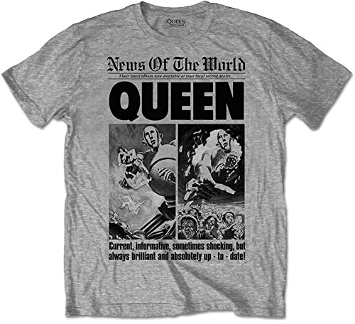 Queen News of the World 40th Front Page Grey T-shirt Official Licensed Music