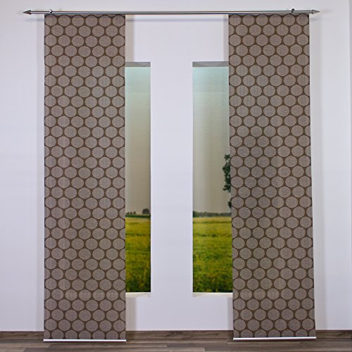 Alphadeco Flächenvorhang Hexa Round - Inkl. Zubehör - selber kürzbar - 300x60cm - 100% Polyester Blickdicht - Made in EU (Braun, Beschwerung Chrom-Matt)
