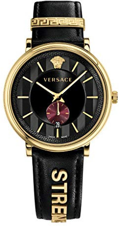 Versace Herren-Armbanduhr VBQ050017 V Circle Schweizer Quarz Schwarz, Gelbgold, Luxuriös