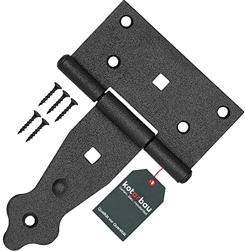 KOTARBAU® Kreuzgehänge Schwarz 100 mm Ladenband Scharnier Schwarz Band Türscharnier Aussen Tor Scharniere Torbänder Torscharnier Baubeschlag Gartentorband Pulverbeschichtet Türband