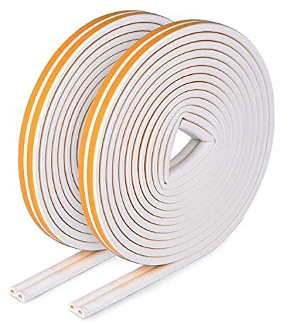 E-SMARTER Weather Strip Tape, 2pcs Soundproof Draught Excluder for Door& Window, 9mm*6mm*6m, Total 12m Dustproof Draft Excluder, EPDM Foam Waterproof Draught Excluder Tape, Fits for Wet Condition