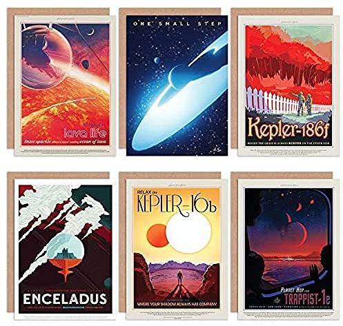 Artery8 NASA Space Travel Tour Lava Life Kepler 186f 16b Enceladus Trappist 1e All Occasions Various Assorted Blank Greeting Cards With Envelopes Pack of 6
