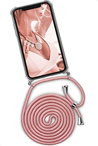 ONEFLOW Twist Case – Handyhülle mit Band für iPhone 12/12 Pro - Handykette zum Umhängen, Hülle mit Kette abnehmbar, Handy Umhängeband, Schutzhülle und Kordel – Rosegold