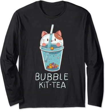 Bubble Kit Tea Kitten Cat Tea Mug Kawaii Feline Kitty Pun Manche Longue