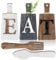 Schneidebrett Eat Schild Set Hängende Kunst Küche Eat Schild Gabel und Löffel Wand Dekoration Rustikales Primitives Land Bauernhaus Küchen Dekor für Esszimmer (Weiß, Grau Schwarz, Braun)